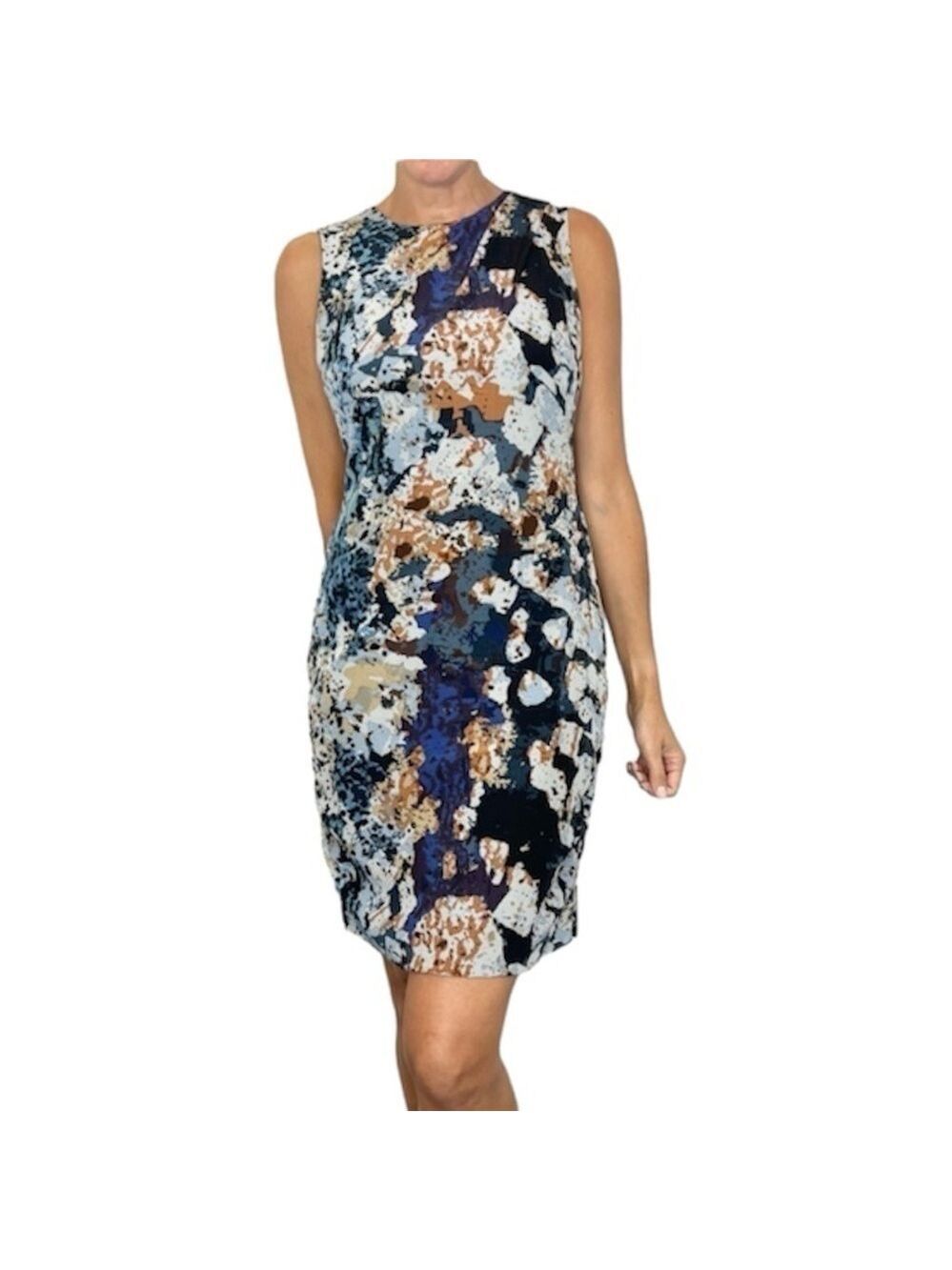 Andrew Marc blue floral silk blend sleeveless sheath dress 4